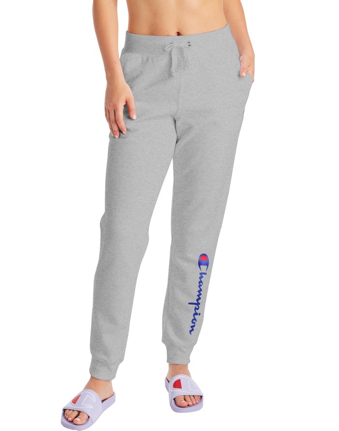 Champion Dame Joggingbukser Grå - Powerblend Fleece Script Logo - Danmark VXG-386107